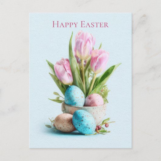 Easter Postcard with Flowers and Easter Eggs ポストカード (正面)