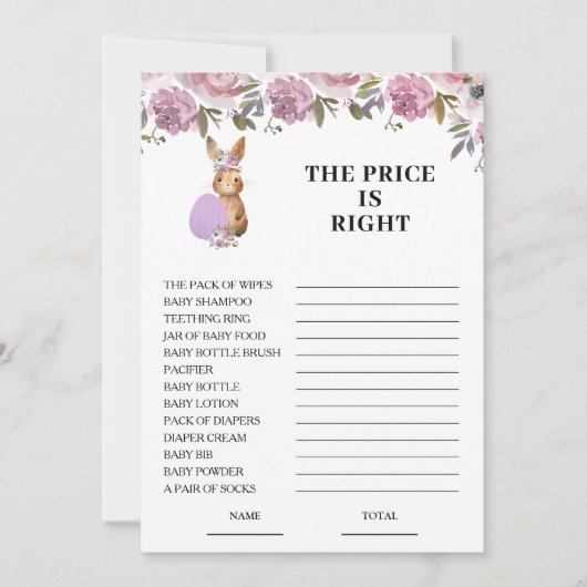 Easter Price is Right Baby Shower Game Card  招待状 (正面)