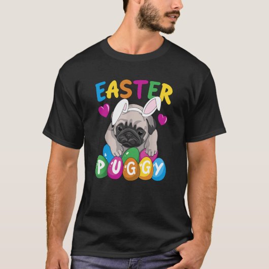 Easter Puggy Cute Dog French Pug Easter Day Egg Hu Tシャツ (正面)