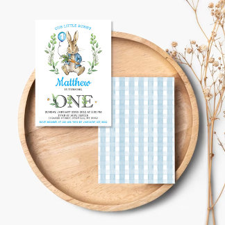 Easter Rabbit Bunny Boy 1st Birthday Invitation 招待状