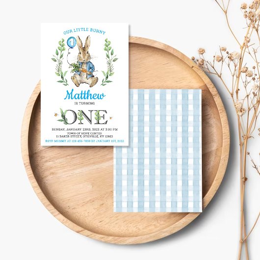 Easter Rabbit Bunny Boy 1st Birthday Invitation 招待状