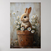 Easter Rabbit Bunny In Flower Pot Print, Rustic ポスター (正面)