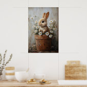 Easter Rabbit Bunny In Flower Pot Print, Rustic ポスター (キッチン)