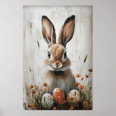 Easter Rabbit Bunny In Flower Print, Rustic Easter ポスター (正面)