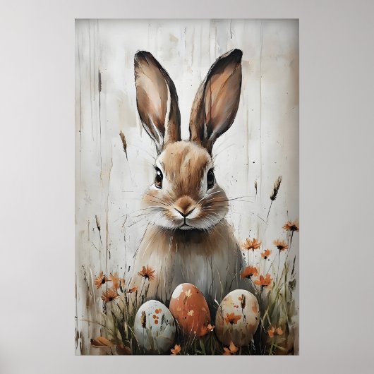 Easter Rabbit Bunny In Flower Print, Rustic Easter ポスター (正面)