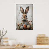 Easter Rabbit Bunny In Flower Print, Rustic Easter ポスター (キッチン)