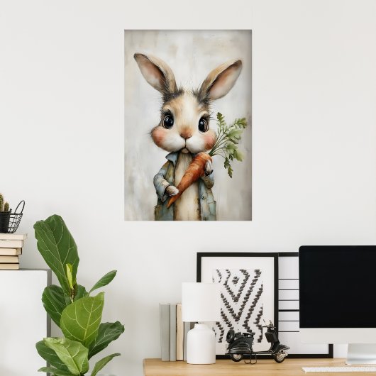 Easter Rabbit Carrot Print, Spring Bunny ポスター (ホームオフィス)