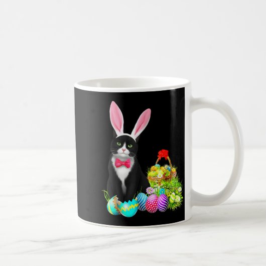 Easter Rabbit Cat Bunny Ears Eggs Happy Easter Day コーヒーマグカップ (右)