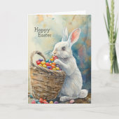Easter rabbit eats jelly beans watercolor カード (正面)