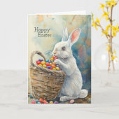 Easter rabbit eats jelly beans watercolor カード (黄色い花)