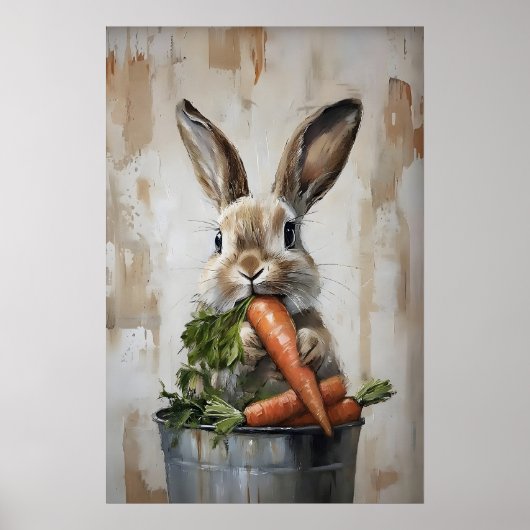 Easter Rabbit In Bucket Of Carrots Print, Spring ポスター (正面)