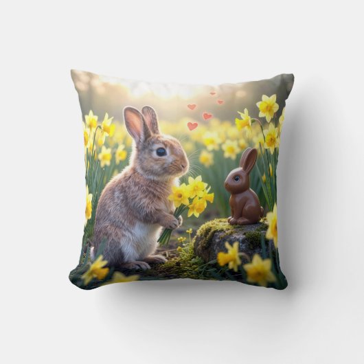 Easter Rabbit with Daffodils  クッション (正面)