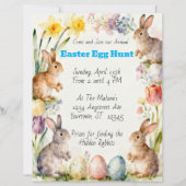 Easter Rabbits Eggs & Flowers Egg Hunt Invitation (正面)