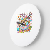 Easter Ramen Cats Cute Anime Happy Easter Day Wome ラージ壁時計 (傾斜)