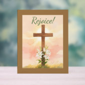 Easter Rejoice Cross and Lilies Christian アクリルサイン (ニュートラル)
