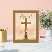 Easter Rejoice Cross and Lilies Christian アクリルサイン (ウェディング)
