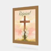 Easter Rejoice Cross and Lilies Christian アクリルサイン (傾斜)