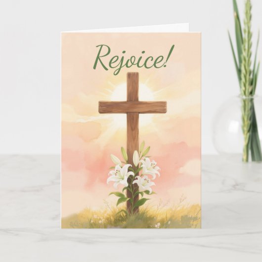 Easter Rejoice Cross and Lilies Christian カード (正面)
