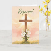 Easter Rejoice Cross and Lilies Christian カード (黄色い花)