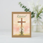 Easter Rejoice Cross and Lilies Christian ポストカード (スタンド正面)