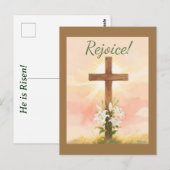 Easter Rejoice Cross and Lilies Christian ポストカード (正面/裏面)