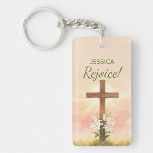  Easter Rejoice Cross Christian Gift キーホルダー (正面)