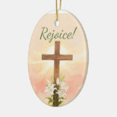 Easter Rejoice Cross Christian Gift セラミックオーナメント (左)