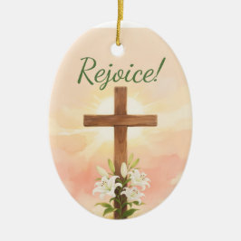  Easter Rejoice Cross Christian Gift セラミックオーナメント