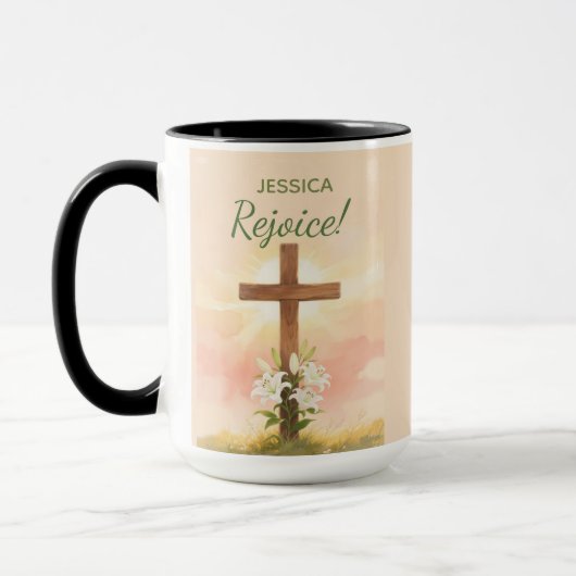  Easter Rejoice Cross Christian Gift マグカップ (左)