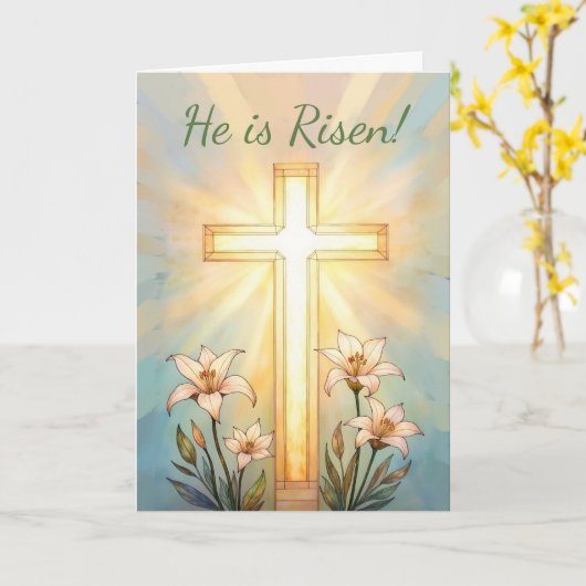Easter Religious He Is Risen Joyful Cross カード (黄色い花)