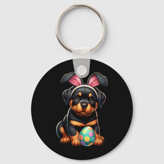 Easter Rottweiler Dogs Pets Lovers Rabbit Egg Eggs キーホルダー (正面)