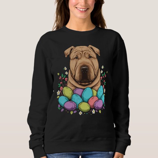 Easter Shar Pei Bunny Eggs Dog on Easter Shar Pei スウェットシャツ (正面)
