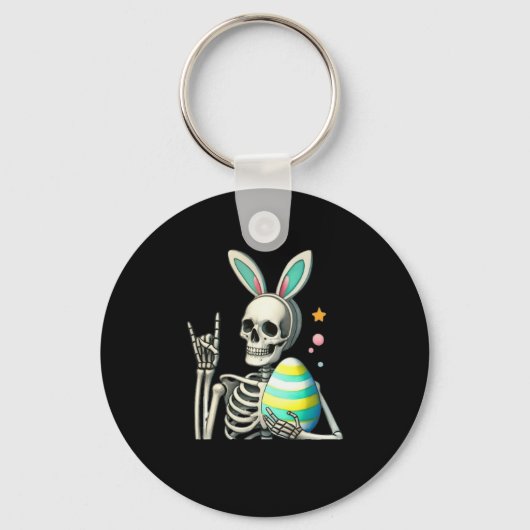 Easter Skeleton Bunny Rock Hand Rocker Boys Kids M キーホルダー (正面)