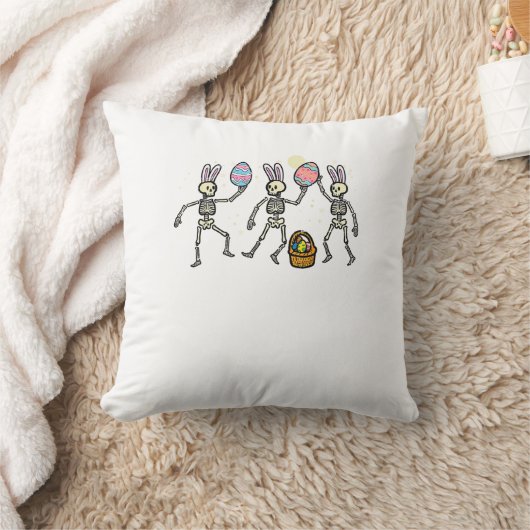 Easter Skeletons Dancing Eggs Funny Bones Men Wome クッション (ブランケット)