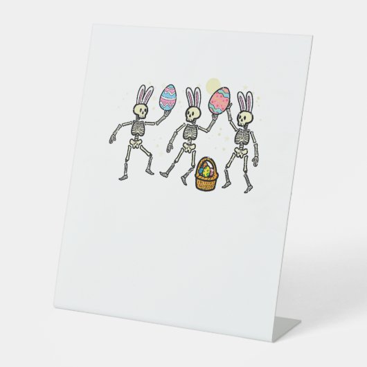 Easter Skeletons Dancing Eggs Funny Bones Men Wome 台座サイン (正面)