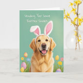 Easter Smiles Cute Dog Wearing Bunny Ears カード (黄色い花)