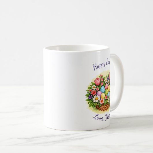 Easter Spring Basket with Eggs, Flowers, & Leaves コーヒーマグカップ (正面右)