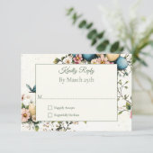 Easter Spring Birds Pastel Eggs Watercolor Floral 出欠カード (スタンド正面)