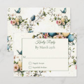 Easter Spring Birds Pastel Eggs Watercolor Floral 出欠カード (正面/裏面)