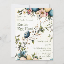 Easter Spring Birds Pastel Eggs Watercolor Floral 招待状