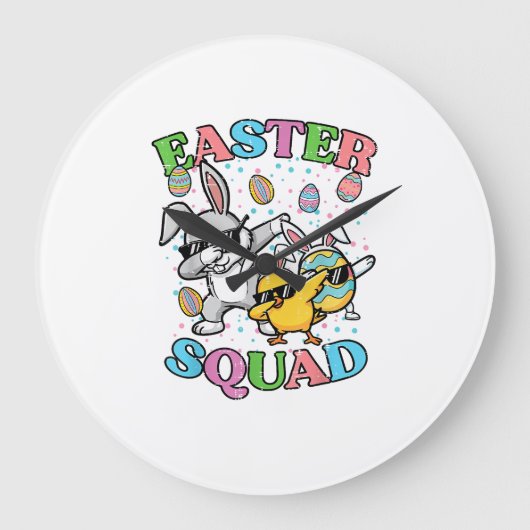 Easter Squad Bunny Egg Chick Dab Crew Matching Men ラージ壁時計 (正面)