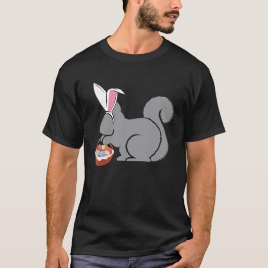 Easter Squirrel Bunny Basket Egg Hunting Spring Tシャツ (正面)
