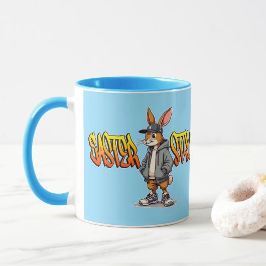 Easter Style – Street Bunny Design - caneca マグカップ (ドーナツ)