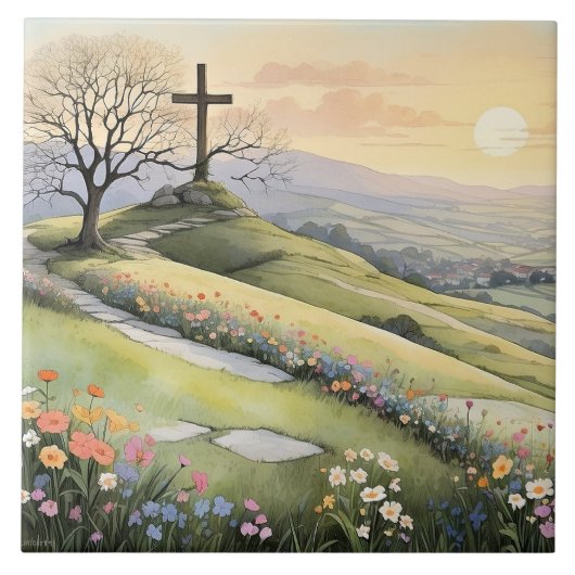 Easter sunrise art illustration タイル (正面)