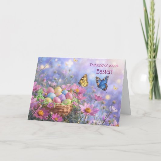 Easter Thinking of You Pretty Flowers Basket Eggs  カード (正面)