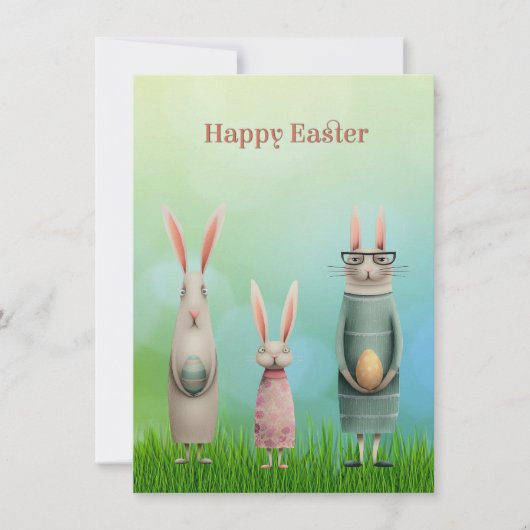 Easter Three Bunnies in Grass Card シーズンカード (正面)