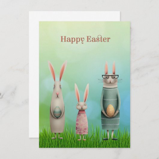 Easter Three Bunnies in Grass Card シーズンカード (正面/裏面)