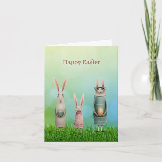 Easter Three Bunnies in Grass Card シーズンカード (正面)