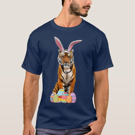 Easter  Tiger Funny Bunny Ears  Eggs Tiger Gift Tシャツ (正面)