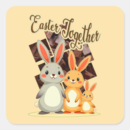 Easter Together – Warm Bunny Family - Autocolante スクエアシール (正面)